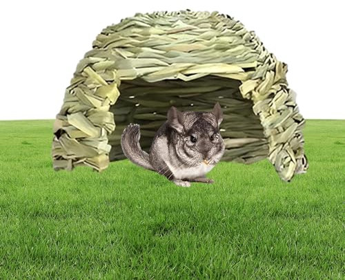 Kaninchen-Grashaus – geflochtene Tierhütte, Klappbetten, Meerschweinchen-Verstecke | Kleines Tierspiel-Versteckbett, Grashasenhaus, Lebensraumdekoration, Heubett-Spielhaus für Chinchillas-Hamster
