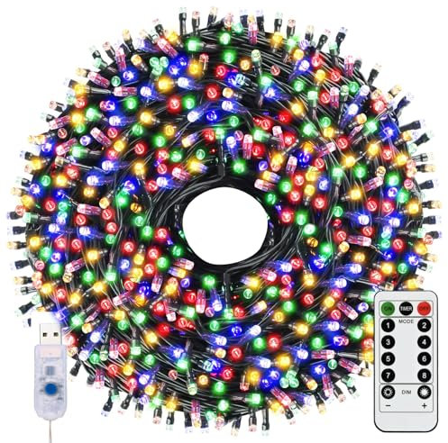 KOOSREEL Fairy Lights & USB String Lights, 20m 200 LEDs Copper Wire Light & Waterproof Outdoor Christmas Lights for Indoor Outdoor Lighting, Bedroom, Wedding Decor, Party, Christmas, Tree - Colourful