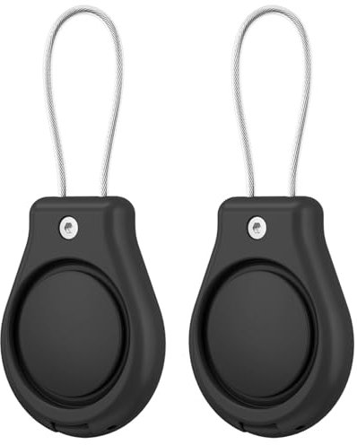 Amzpas Hülle für Apple AirTag Anhänger Secure Halter mit Kabel,2Stück Air Tag Lock Case Schlüsselanhänger für Schlüsselanhänger, Schlüssel, Gepäck(Schwarz/Schwarz)
