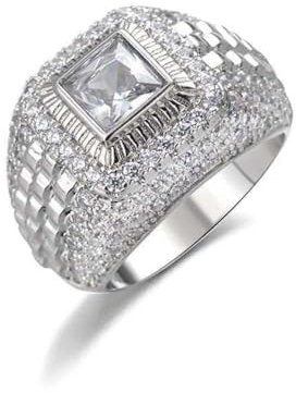 Anello da uomo con diamante pieno Hip Hop Punk d'argentato per gli uomini fatto a mano delicato Bling argentato diamante anelli da uomo capo stile cubano per gli uomini, Acciaio