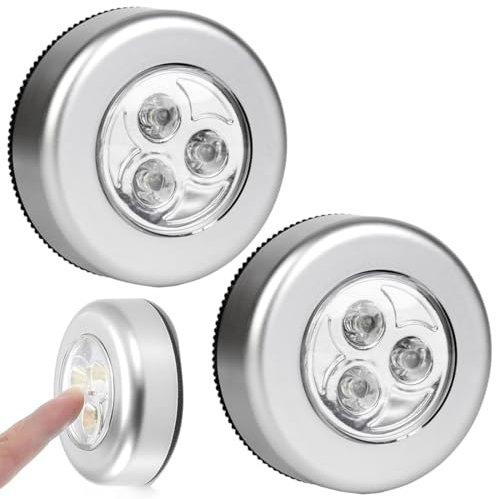 NHQZ 2 Piezas Lámpara Adhesiva a Batería, Lámpara Nocturna Sin Cable, Luz de Noche Alimentada por Baterías, Luz LED Adhesiva, Luces LED Adhesiva para Interior con Pulsador