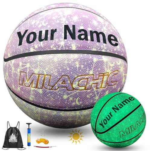 Generico Pallone da Basket Personalizzabile, Luminoso al Buio, con Accessori, Design Galassia Blu