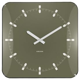 Karlsson Sucinto Dome Square Wall Clock – Modern Minimalist Square Clock with Rounded Corners & Glass Dome – Silent Sweep Movement - 35 x 35 cm (Green)