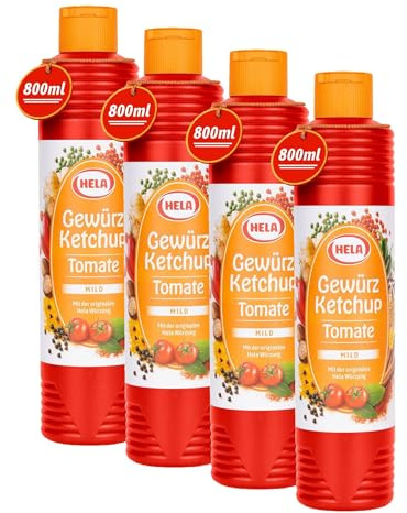 Hela Gewürz Ketchup Tomate mild 800ml (Packung mit 4)