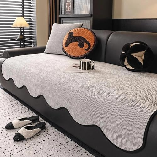 ZUWYYT Chenille Sofasitzauflage, Dicke rutschfeste Sofakissenauflage, Flach aufliegender Sitzbezug, Maschinenwaschbar, für Sofas und Couches(Light Gray,90 x 180cm)