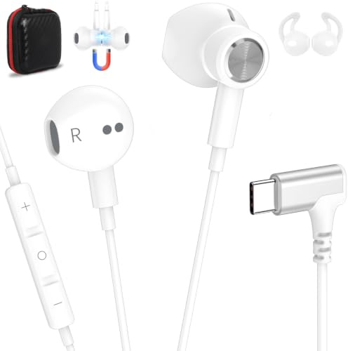 Écouteurs USB-C pour Honor 400 Smart 5G X9d X8d/Galaxy S26 S25 A17 A56Blanc | Écouteurs intra-auriculaires magnétiques type C Avec microphone et contrôle volume pour Google Pixel 10 9 REDMI Note 15 Pro+