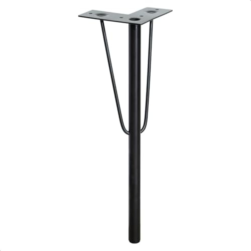 WAGNER Möbelbein/Tischbein/Möbelfuß - Design Hairpin - Retro Style - Stahl pulverbeschichtet schwarz matt, 12 x 12 x 40 cm, integrierte Anschraubplatte - 12844001