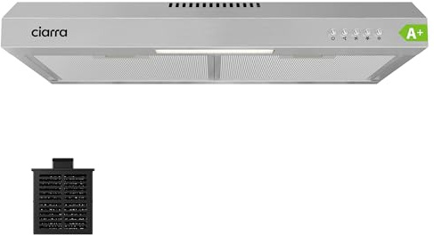 CIARRA Dunstabzugshaube Unterbau 60 cm Edelstahl | Umluft & Abluft | 3 Leistungsstufen | inkl. CBCF009 Aktivkohlefilter | flache Unterschrankhaube für kleine Küchen, Mietwohnungen & Oberschränke