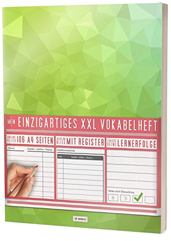 Mein Einzigartiges XXL Vokabelheft: 100+ Seiten, 2 Spalten, Register / Lernerfolge auf jeder Seite zum Abhaken / PR301 Frisches Grün / DIN A4 Soft Cover