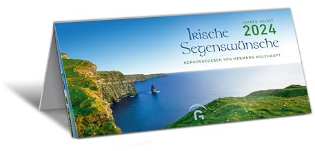 Irische Segenswünsche Jahres-Geleit 2024: Monatskalender zum Aufstellen m. Landschaftsbildern u. irischen Segenswünschen, 12 Monatsblätter m. Postkarten zum Ausschneiden, 21,0 x 10,5 cm