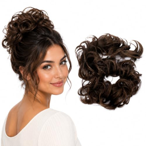 CAISHA XXL Hairpiece Scrunchy Updo Bridal Hairstyle Voluminous Curly Messy Bun Medium Brown HW25