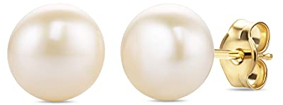 Orovi Damen Goldschmuck/Ohrschmuck, Bouton Perlenohrringe Ohrstecker mit Süßwasserperlen 7 mm aus 9 Karat (375) Gelbgold