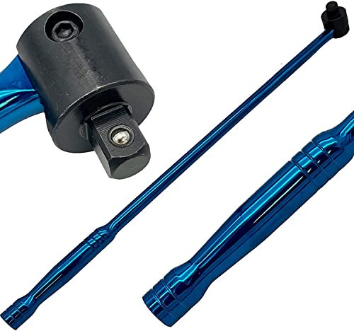 Autojack 750mm Breaker Bar, 1/2 Sq Dr 24 Socket Wrench, Flexi Knuckle Blue Chrome Finish for Removing Wheel Nuts