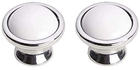 Creatwls - 2 poignées pour meuble en céramique blanche - 96 / 128 mm - Pour meuble de cuisine, garde-robe, tiroirs, etc, Plaqué chrome brillant, Single Hole