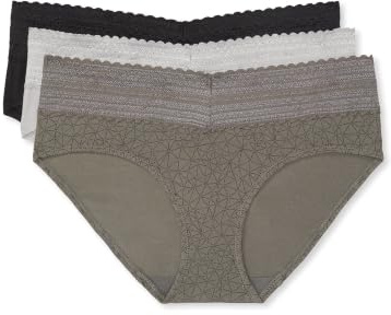 Warner's womens Blissful Benefits No Muffin Cotton Stretch Lace Multipack Hipster Panties, Stone Crystal Web/Platinum/Black, Large US