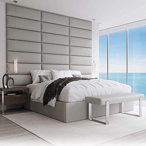 VANT Têtes de lit Rembourrées - Panneaux Muraux D'appoint - Paquet de 4 - Installation Facile - Tête de lit Avec lit King Size (91cm de large, Cuir Vintage Gris Clair)