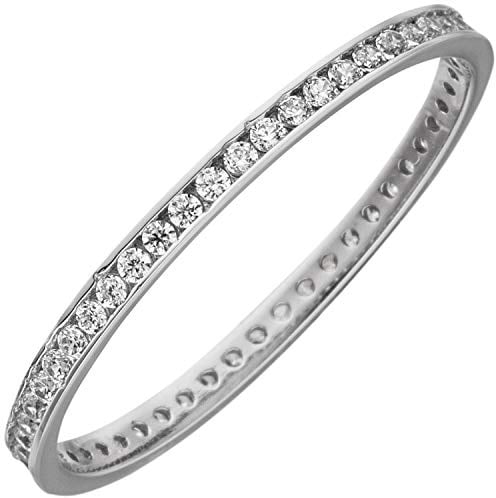 Jobo Damen-Ring schmal aus 8 Karat 333 Weißgold mit Zirkonia Rundum