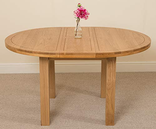 Oak Furniture King Edmonton Oak Extendable Round Dining Table 110-140 cm Round Kitchen Table | 4-6 Seater Extendable Table