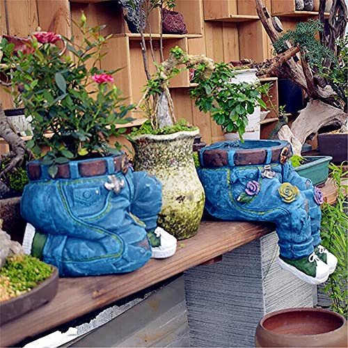 Blumentopf, Denim Hose Harz Blumenvasen, Home Rasen Hof Außerhalb Dekor Ornamente, Blumenarrangement Container, Garten Balkon Figuren, Outdoor-Dekoration Handwerk, Statue Retro-Geschenk (A)