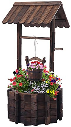 Notume Rustikale Gartendekoration aus Holz, Pflanzgefäß für den Außenbereich, Heimdekoration für Terrasse, Garten, Hof, Hängeeimer, Terrasse, Rasen, Hinterhof, Heimdekoration