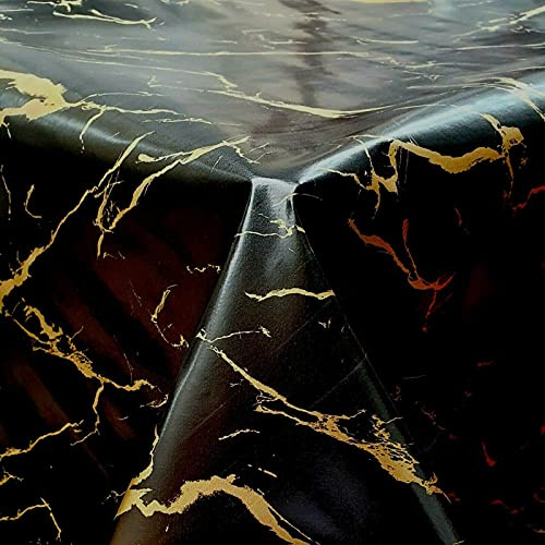 Designers 247 PVC Vinyl Table cloth Luxury Modern Black Gold Marble Dining Wipe Clean Oilcloth Contemporary Lavish Tablecloth (120cm x 140cm Rectangle (47 x 54 inches))