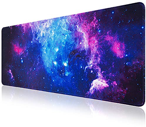 Gaming Mouse Pad, Abetcabe Extended Mouse Pad XXL 800 x 300 x 1.8 mm,Computer Keyboard Mouse Mat Desk Pad with Non-Slip Rubber Base and Stitched Edge for Home Office Gaming Work (Blue-Galaxy, XL)