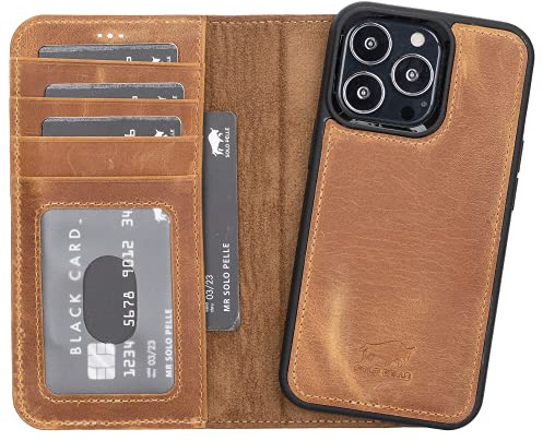 Solo Pelle Lederhülle kompatibel für iPhone 13 Pro in 6.1 Zoll abnehmbare Hülle (2in1) inkl. Kartenfächer für das original Apple iPhone 13 Pro (Camel Braun)