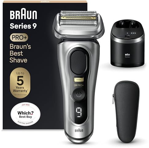Braun Series 9 PRO+ Electric Shaver for Men, 5 Pro Shave Elements & Precision Long Hair ProTrimmer, SmartCare Center, Wet & Dry Electric Razor with 60min Runtime, Made in Germany, 9467cc, Silver