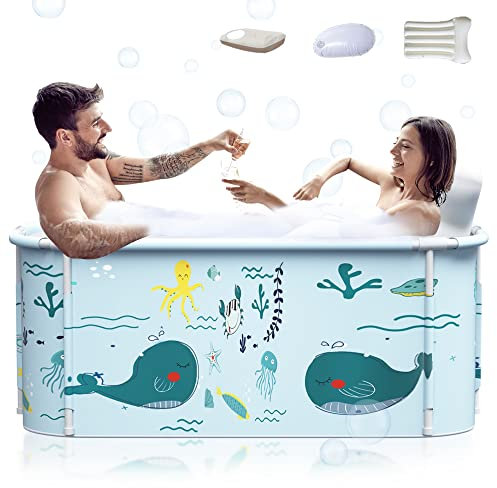 Vasca da bagno pieghevole portatile extra large da 140 cm con copertura per adulti, vasca da bagno per famiglie per bagno piccolo, vasca spessa a più strati con coperchio per box doccia (design