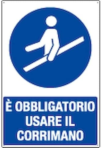 NEW CARTELLO SEGNALETICO - è obbligatorio usare il corrimano - Adesivo Extra Resistente, Pannello in Forex, Pannello In Alluminio (PANNELLO IN FOREX 30X42 CM)