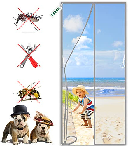 CGUOZI Zanzariera Magnetica per Porte, 210 x 190 cm Tenda Rete Zanzariera, Adsorbimento Magnetico Pieghevole Rete, Corridoi Porte Patio Grigio