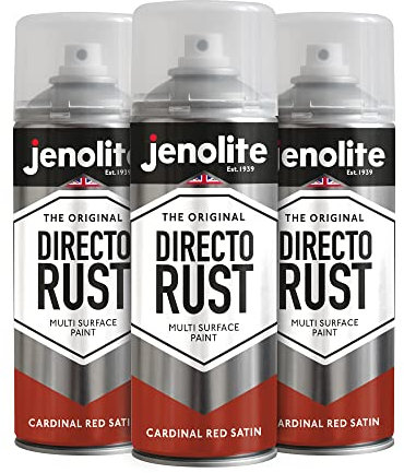 JENOLITE Directorust Spray Paint Satin Finish | Cardinal Red | 1200 ml (3 x 400 ml) | Direct To Rust Spray Paint For Metal, Wood, Plastic, Ceramic | RAL 3001
