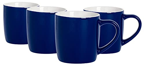 Argon Tableware Coloured Coffee Mugs - Navy - 350ml - Pack of 4 - Gloss Ceramic Stoneware Tea Mugs Latte Cappuccino Cups Hot Chocolate Cups Colourful Mug Set with Handle
