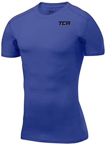 TCA Men's HyperFusion Compression Base Layer Top Short Sleeve Under Shirt - Dazzling Blue, L