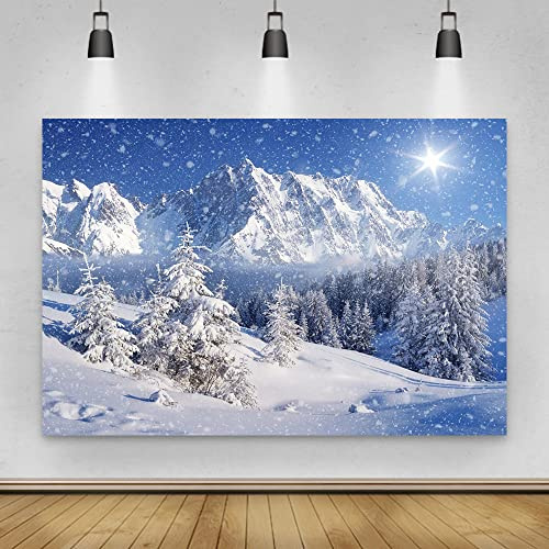 Renaiss 9x6ft Winter Wonderland Backdrop Snow Scene Mountain Forest Snowflake Photography Background Christmas Party Decoration Kids Adults Portrait Shooting Photo Studio Props Vinyl Wallpaper