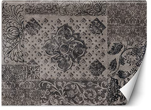 Feeby Fototapete XXL Orient Fliesen 400x280 cm Grau Vliestapete Moderne Design Wandtapete Küche Flur Wohnzimmer Büro Badezimmer Kinderzimmer Ornament Abstraktion Textur