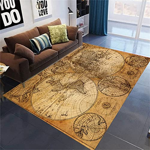 SIGOMA Teppich Wohnzimmer Retro, 140 x 200 cm, 3D Weltkarte Teppich Waschbarer rutschfest, Teppiche für Kinderzimmer Wohnzimmer Schlafzimmer Dekoration Teppich