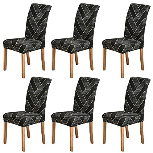 HZDHCLH Chair Covers Set of 4/6 Stretch Modern Chair Slipcovers for Dining Room Kitchen Wedding Party Washable Chair Protector(6pcs,Gold grid)