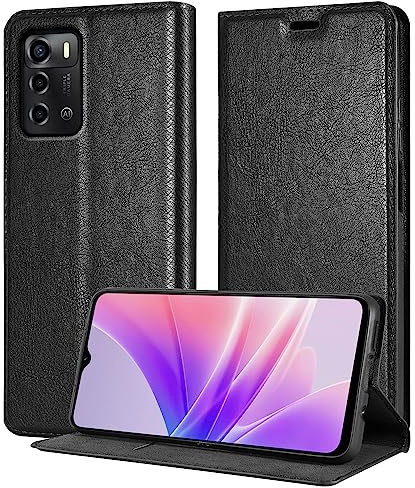 Cadorabo Hülle kompatibel mit ZTE Blade A72 5G in Nacht SCHWARZ - Schutzhülle mit Magnetverschluss, Standfunktion und Kartenfach