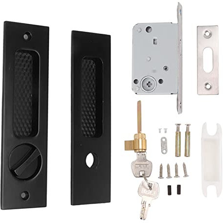 Serrure à Mortaise pour Porte Coulissante, Loquet à Poignée Encastrée Invisible avec 2 Clés pour Quincaillerie de Meubles en Bois (Noir)