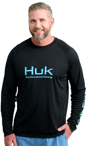 HUK Mens Pursuit Vented Long Sleeve Shirt, +30 UPF Fishing Shirt, Black, XXX-Large
