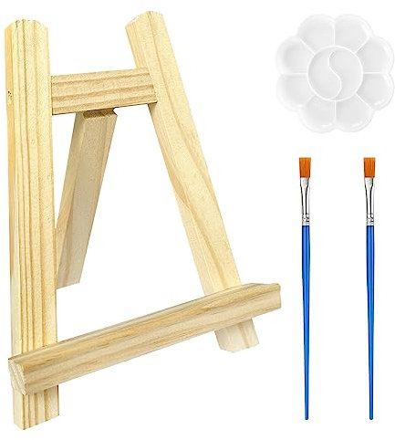 1 mini supporto per pittura a olio, 2 pennelli per pittura a olio, 1 pallet, mini cavalletto, supporto pieghevole in legno, cavalletto per bambini, tavolozza d'arte