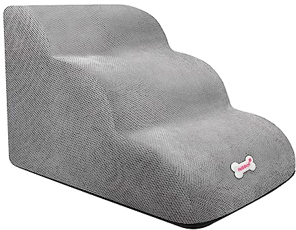 Folpus Haustier-Hundetreppe, Haustier-Stufen, 3-stufige Hunderampe, Haustier-Katzentreppe, Hundeleiter für Sofa, Grau