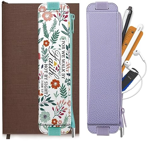 FINPAC 2 Pack Elastic Pencil Case for Laptop, Leather Pen Holder with Zipper for Pencils, Markers, Pen Pouch with Elastic Band for Journal, Multicolored, Classic