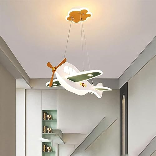 Wylolik Kinderzimmer-Pendelleuchte, große LED-Flugzeug-Kronleuchter mit stufenlos dimmbarer 60-W-Deckenleuchte für Kinderzimmer, weiße Metall-Pendelleuchte für Wohnzimmer, Kinderzimmer