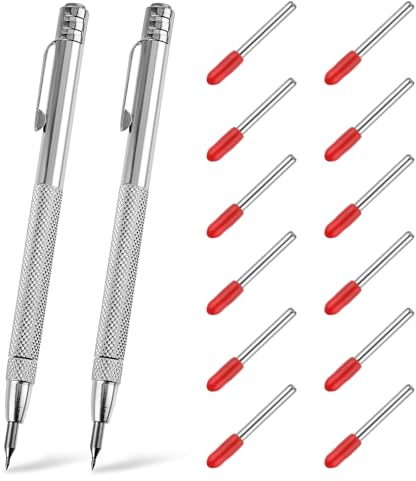 TIEOME 2 PCS Tungsten Carbide Scriber with Magnet with 12 Replacement Marking Tip, Aluminium Etching Engraving Pen Machinist Carbide Scribe Tool Etching Pen With Clip for Glass/Ceramics/Metal Sheet