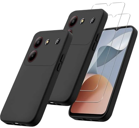 MIBZOR 3 in 1 Schwarz Hülle Kompatibel mit ZTE Blade A54 (6.6), 1 Handyhülle und 2 Stück Schutzglas Panzerglas, Black Schutzhülle Weich Silikon Flexibel TPU Tasche Case