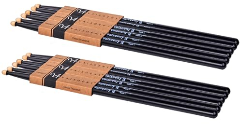 Vaisoeny Bacchette per batteria, laccate 7A, 6 paia di bacchette per batteria per bambini e adulti, accessori professionali per strumenti musicali (nero)