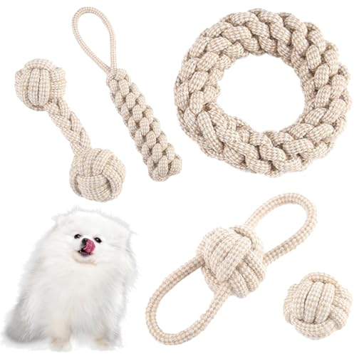 TOATELU Giochi per Cani in Corda 5 Pezzi Resistenti Con Palla Nodo, per Cani di Grossa, Media e Piccola Taglia, in Cotone Naturale