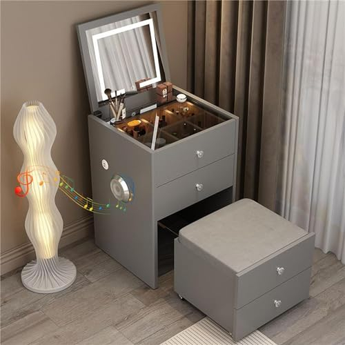 BESTXH Multifunktions-Flip-Top-Schminktisch Mit 3-Farben-Verstellbares Touch Light, Kleiner Waschtisch Schlafzimmer Lose Aufbewahrung Make -Up -Schreibtisch,B,27.5x15.7x31.5